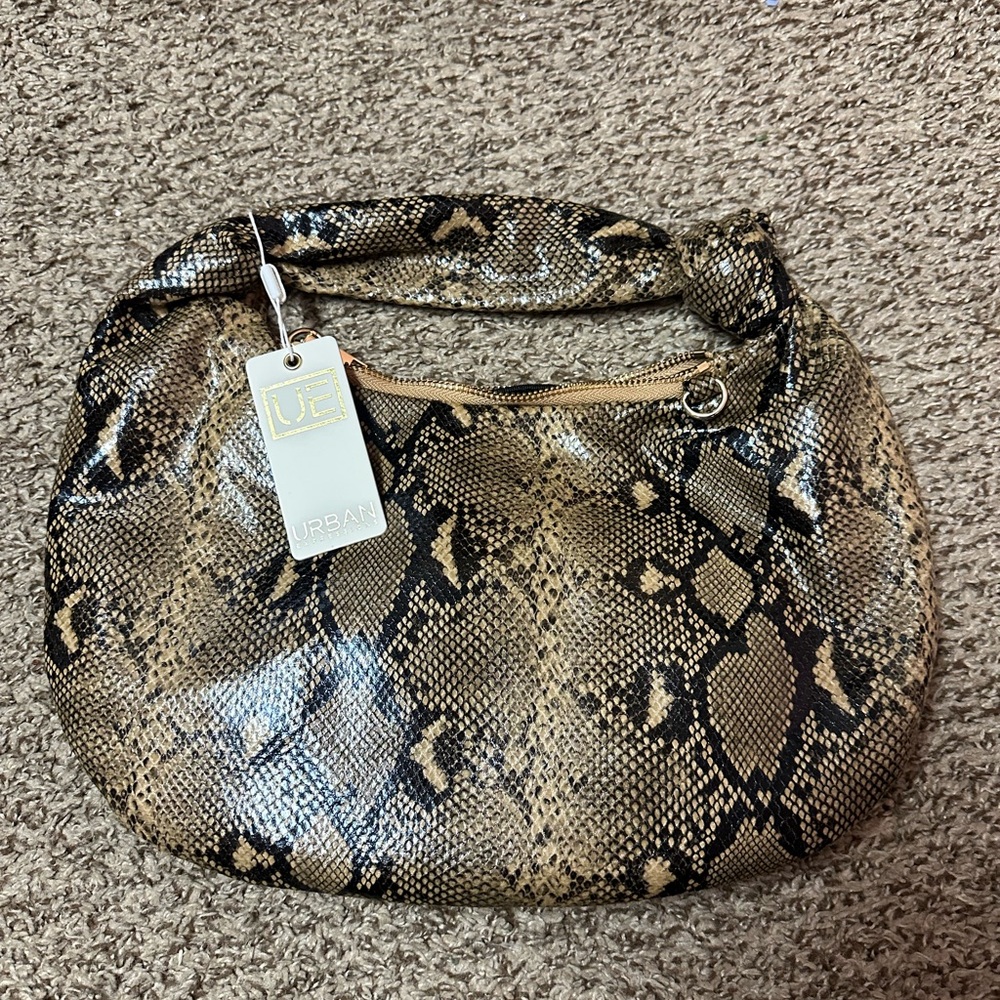 Urban Expressions Snakeskin Print Crossbody Bag in Tan and Black